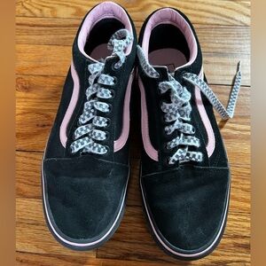 Black and pink suede vans